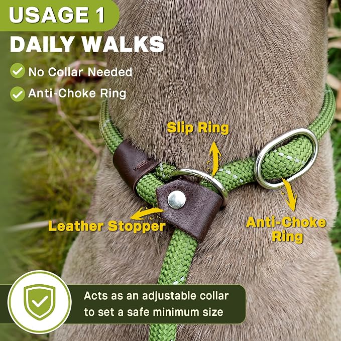 Fida Durable Slip Lead Dog Leash, 6 FT x 3/8" Dog Training Leash, Green | For Small Dogs and Puppies, Comfort Heavy Duty Rope Slip Leash, Highly Reflective for Night Safety, No Pull Pet Loop Leash - Image 4