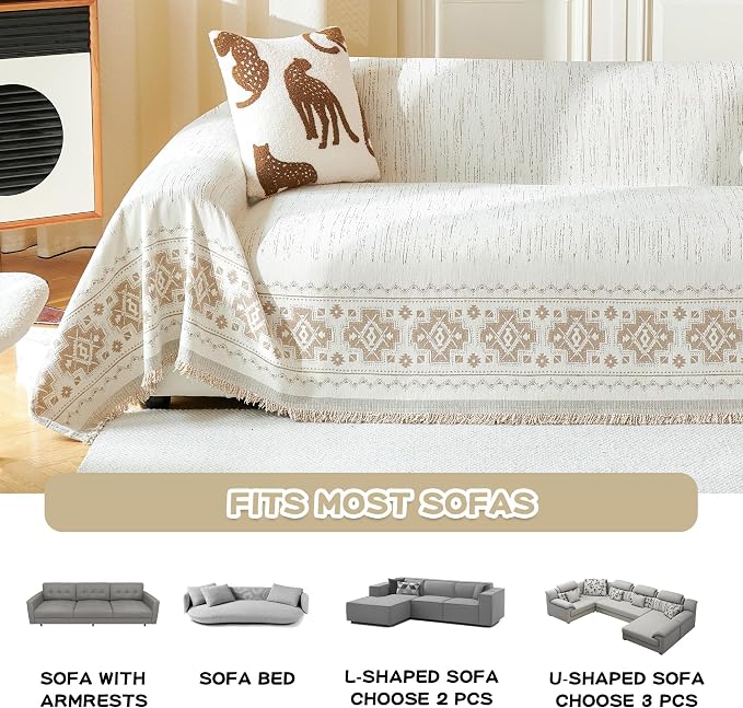 MEETSKY Boho Sectional Couch Cover Washable for Dogs, Chenille Loveseat Sofa Covers Pet Friendly Couch Covers - Image 5