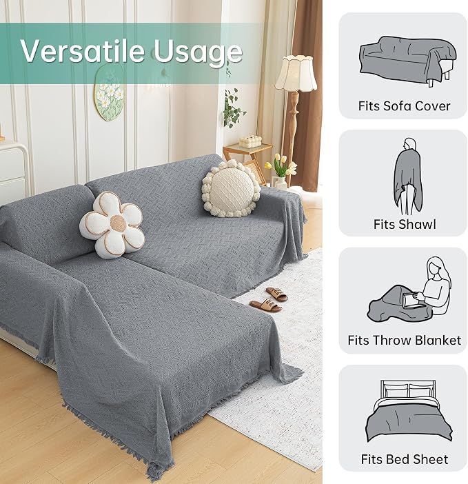 MYSKY HOME Couch Cover for Sectional Sofa, 2 Pieces Couch Covers for L Shape Sofa Geometrical Sofa Slipcovers for 2-3 Cushion Couch Sofa Throws for Pets, Kids (71"x118"+71"x118", Frost Grey) - Image 6