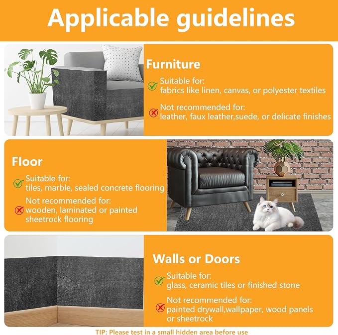 Cat Scratch Pad for Wall, Scratch Furniture Protector(78.7”×15.8”) | Cuttable and Adhesive Cat Scratching Mat, Fun Interactive Scratcher (Dark Gray) - Image 7