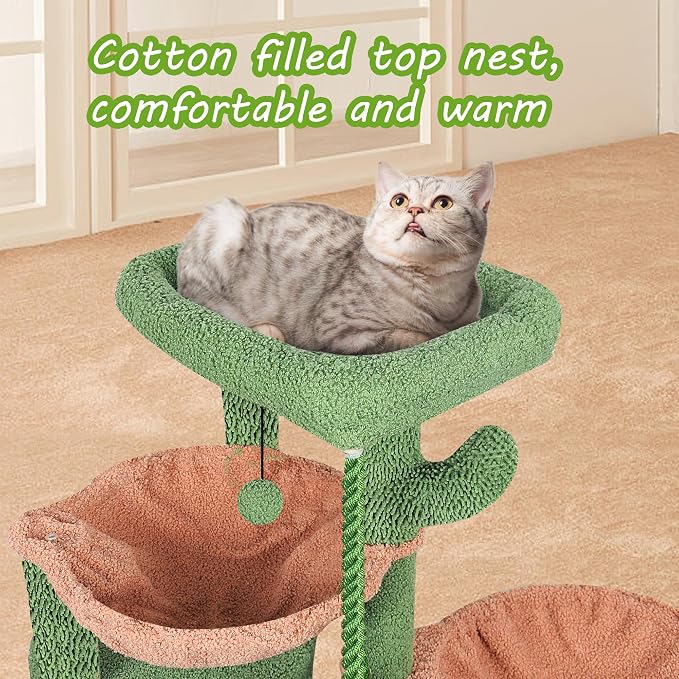 Wang Xin Three Layer Cat Tree with Cat Condo Scratch Pad and Two Hammocks,Green … - Image 5