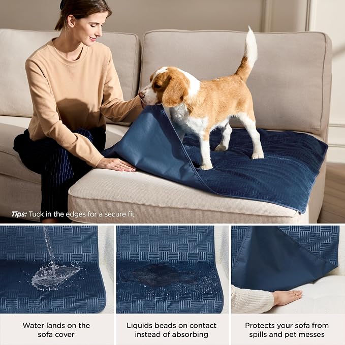 Bedsure Waterproof Couch Cover for Sofa and Dogs Quick Drying, 40x50IN | Waterproof Blanket Washable for Large Dogs Couch Sofa Bed Cozy, Lightweight Furniture Protector for Pet Cat, Navy - Image 3