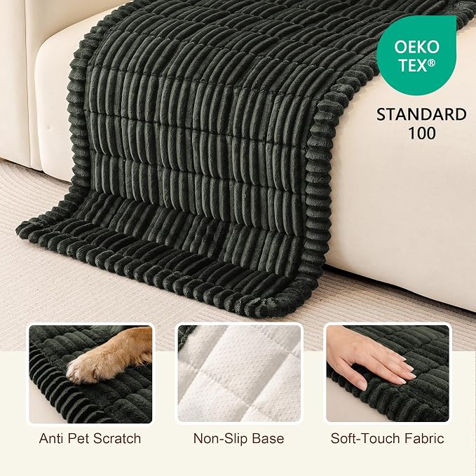 MEETSKY Pet Couch Covers for Sofa, Non Slip Dog Couch Cover Protector | Soft Washable Sofa Covers for 3 Cushion Couch, Dog Mat for Couches and Sofas, Against Fur & Dirt,Moss Green, 27.6" x 70.9" - Image 3