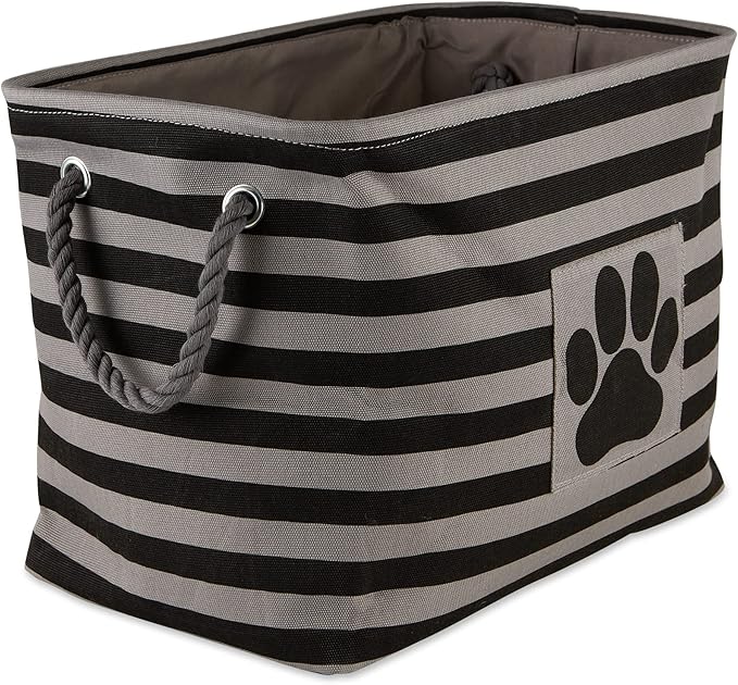 Bone Dry 5743 Pet Storage Collection Striped Paw Patch Bin, Medium Rectangle, Black - Image 2