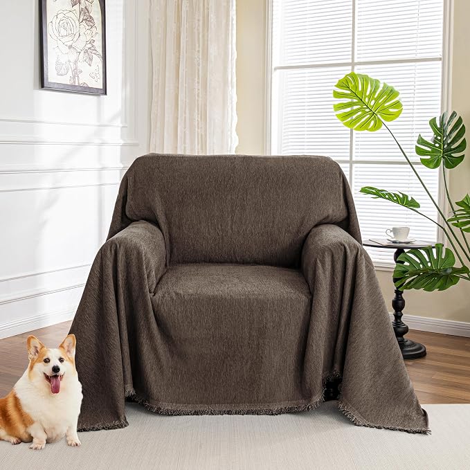 MYSKY HOME Chair Covers Couch Covers for Dogs, Recliner Couch Covers, Chair Covers Armchair, Chair Couch Covers Sofa Covers Washable Dog Couch Cover for Pet, Kid, 71"X91", Chocolate by MYSKYHOME