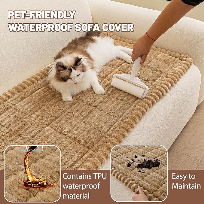 Couch Cover for Dogs Washable, Non Slip Soft Cozy Waterproof Brown | Pet Friendly, Fuzzy Durable Plush Thick Slipcovers for 3 Cushion Sofa Cover Protector Mat Bed Furniture Couches 27.6"x59.06" - Image 3