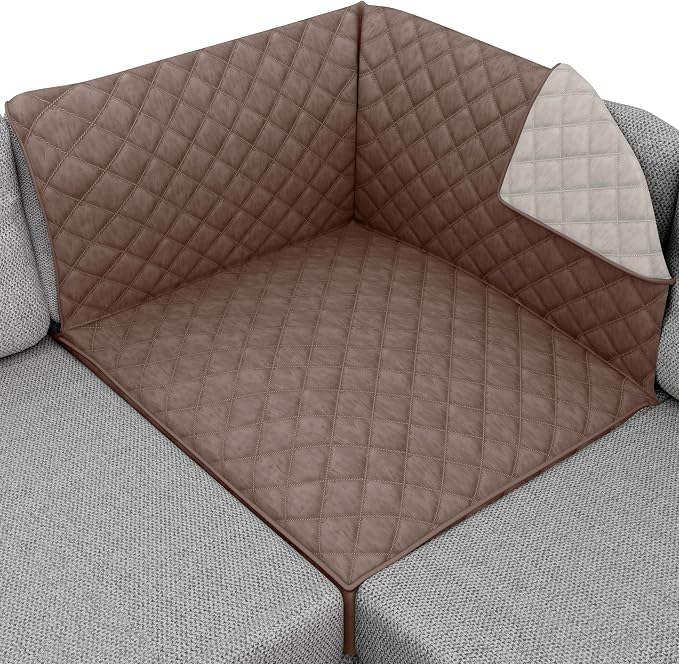 Sofa Shield® Couch Sectional Corner Slip Cover with Strap, Latte Linen | Reversible Furniture Protector, Stain and Tear Resistant Cushion Cover, Machine Washable Slipcover for Pets, Cats 70 inch by SofaShield