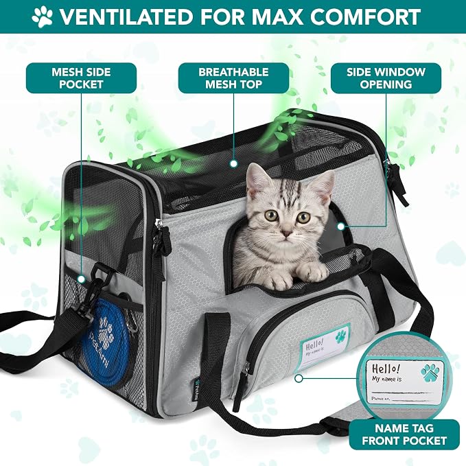 PetAmi Airline Approved Pet Carrier for Cats & Small Dogs, Large Light Gray | Soft Sided TSA Travel Bag, Sherpa Bed, Breathable Mesh Ventilation, Collapsible Bowl, Fits Under Seat, Up to 18 lbs - Image 3