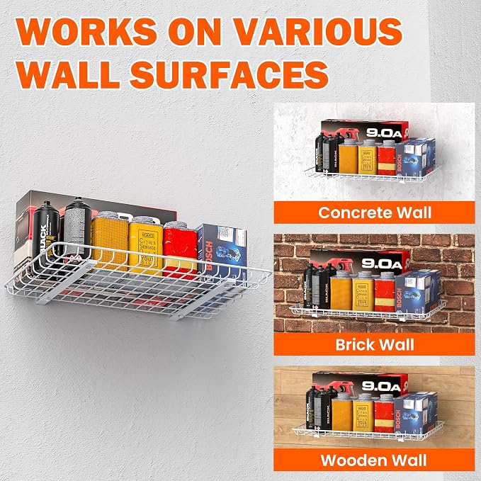Wall Mounted Storage Shelf, Garage Wall Shelves 24x12 Inch | Metal Shelf Rack, Heavy-Duty Wall Organizer for Closet, Kitchen, Laundry Room 2 Pack, White - Image 7