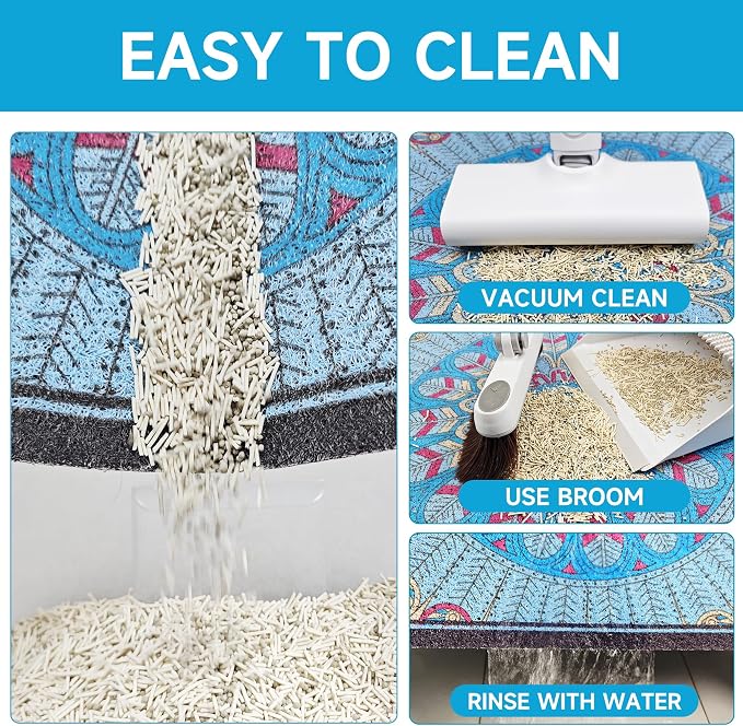 Cat Litter Mat, 35" x 23" Litter Box mat, Traps 100% Litter, Non-Slip Kitty Litter Trapping mats, Large Cute Litter mat, Easy Clean for Scatter Control, Bohe cat Food mat, Urine Waterproof - Image 5