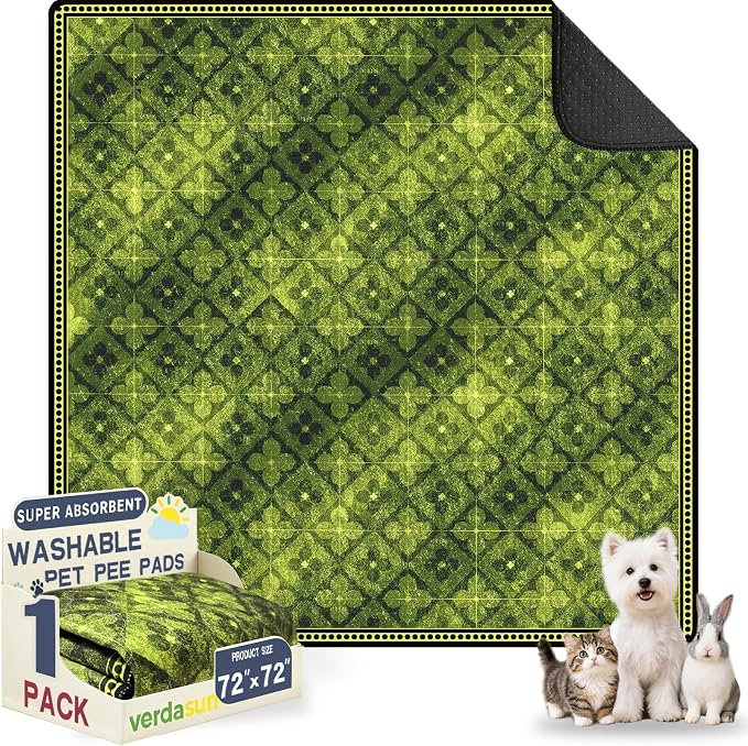 Washable Pee Pads for Dogs, Reusable Puppy Potty Training Pads, Ultra-Absorbent Thick Waterproof Leak-Proof Non-Slip Pads & Mat for Crate, Playpen, Floor, Whelping & Housebreaking , 1 Pack 72"x72" by Verdasun