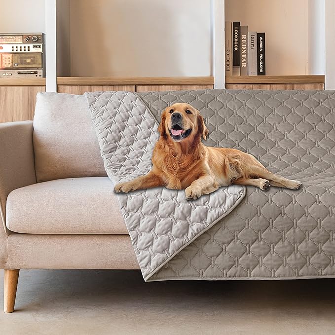 gogobunny 100% Double Sided Waterproof Dog Blanket Soft Pet Bed Cover Reversible Protect Furniture Couch Sofa Car for Puppy Large Dog Cat (Dark Stone/Light Stone, 68x82 Inch (Pack of 1)) by gogobunny