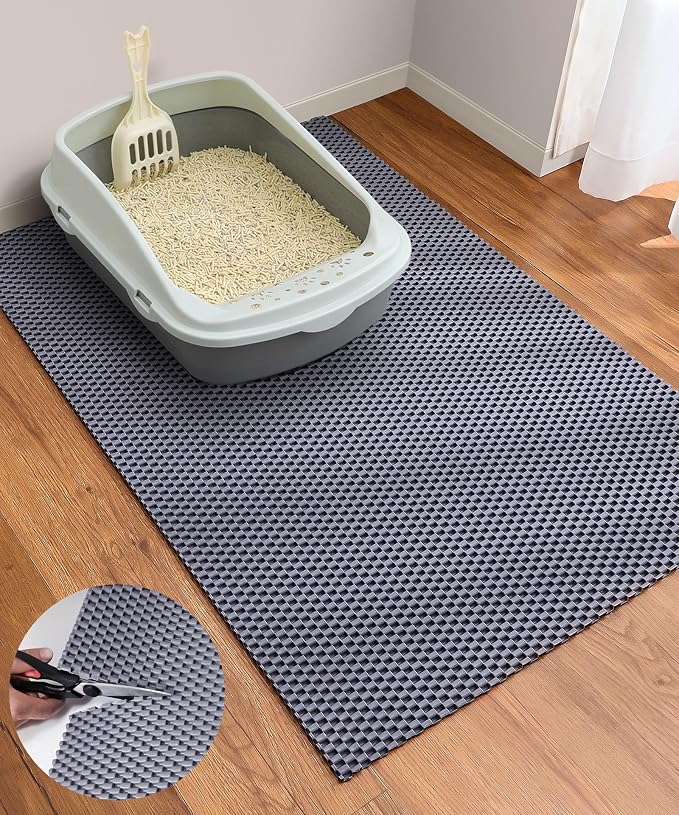 Cooyes Cat Litter Mat - Cut to Fit Any Place, 35"x23" Large Litter Trapping Mat for Litter Box, Easy to Clean, Waterproof & Non-Slip Kitty Pad, Scatter Control to Protect the Floor (Grey) by Cooyes