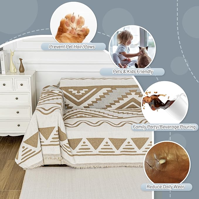 MYSKY HOME Boho Couch Cover for Dogs Washable Khaki Rhombic Couch Sofa Protector for Loveseat Sofa with Pets Friendly Chenille Geometric Sofa Covers Soft Durable Farmhouse Sofa Slipcovers, 71" X102" - Image 4