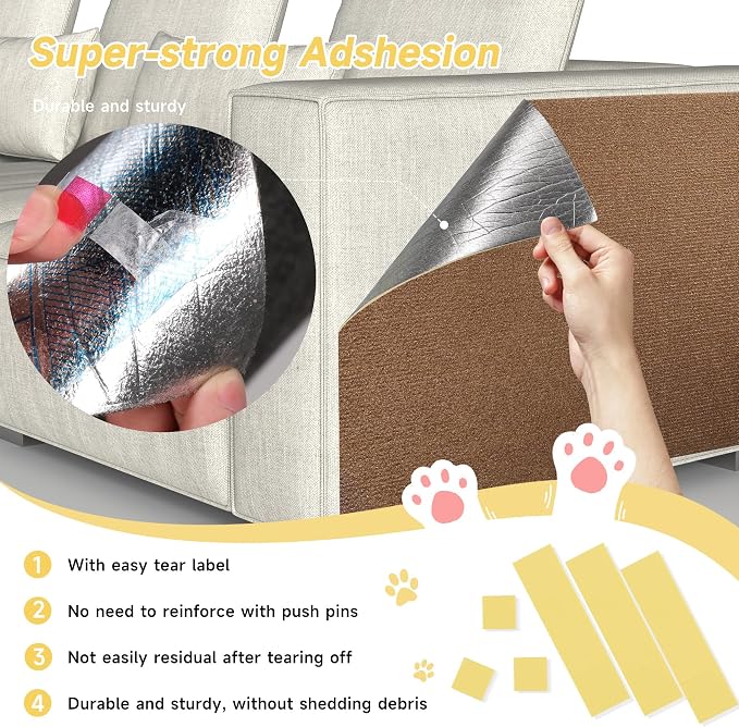Cat Scratch Furniture Protector, 78.7''x15.8'' Trimmable DIY Self-Adhesive, Durable Corner Scratcher Couch Protectors from Cat Claws for Sofa, Tree Shelves & Scratching Posts (Brown) - Image 3
