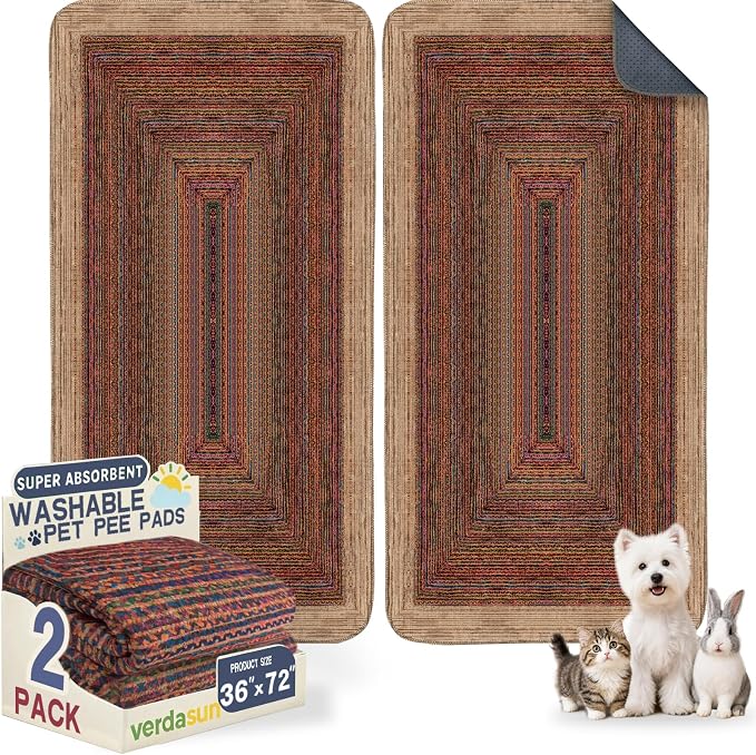 Washable Pee Pads for Dogs, Reusable Puppy Potty Training Pads, Ultra-Absorbent Thick Waterproof Leak-Proof Non-Slip Pads & Mat for Crate, Playpen, Floor, Whelping & Housebreaking , 2 Pack 36"x72" by Verdasun