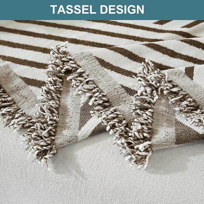 Couch Cover for Sofa, Boho Sofa Cover Washable Couch Cover for Dogs, Pet Sofa Cover for 3-Cushion Couches with Tassel Furniture Protector Cover,71" x 150",Dark Coffee-Line - Image 5
