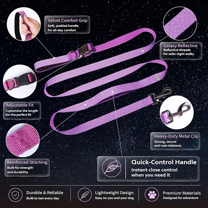 Hands Free Dog Leash,Galaxy Reflective, Crossbody Dog Leash,Purple | Galaxy Reflective • Crossbody Carry • Soft Velvet Handles • Everyday Comfort - Image 5