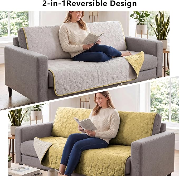 Waterproof Couch Cover for Dogs - Washable Pets Furniture Protector | TPU Leak-Proof Liner, Lightweight & Reversible, Fits Chair, Sofa, Bed, 30" x 30" , Sand/Cream - Image 4