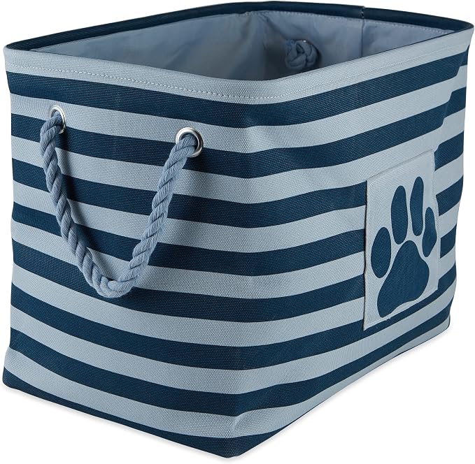 Bone Dry Pet Storage Collection Striped Paw Patch Bin, Dark Navy, Large Rectangle - Image 2
