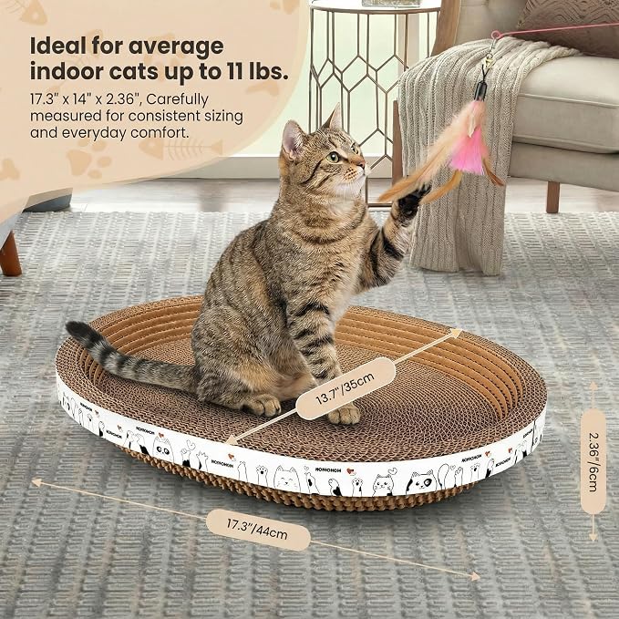 3 Pack Oval Cardboard Cat Scratcher & Lounger Bed, High-Density Cat Scratching Board & Lounge Bed, Ergonomic Scratch Pads for Indoor Cats Claws Care, Furniture Couch Protector from Cat Claws - Image 5