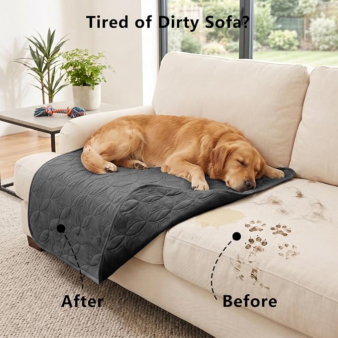Waterproof Couch Cover for Dogs - Washable Pets Furniture Protector | TPU Leak-Proof Liner, Lightweight & Reversible, Fits Chair, Sofa, Bed, 52" x 82" , Black/Darkgrey - Image 2