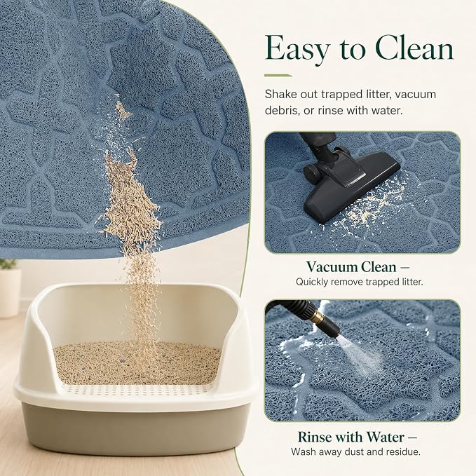 Yimobra Cat Litter Mat, Easy Clean Trapping PVC Mat, 35.4" x 23.6", Waterproof Backing, Non Slip Bottom, Scatter Control Pad for Litter Box, Tea Blue - Image 5