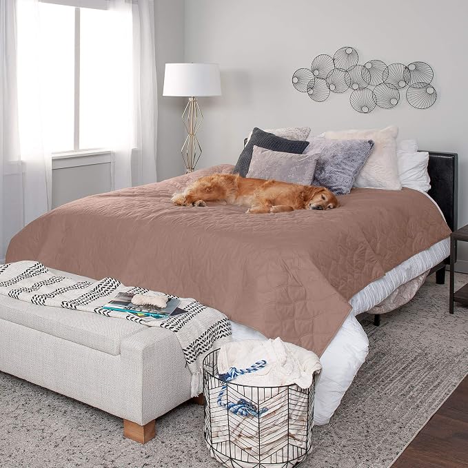 Furhaven Waterproof & Non-Slip King Size Mattress Cover Protector for Dogs & Cats, Washable, For Beds, Couches, & Car Seats - Quilted Twill Blanket Mattress Cover - Brownstone, Jumbo/King Size - Image 3