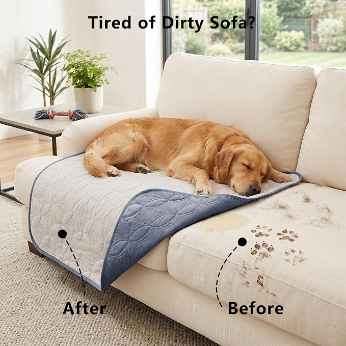 Waterproof Couch Cover for Dogs - Washable Pets Furniture Protector | TPU Leak-Proof Liner, Lightweight & Reversible, Fits Chair, Sofa, Bed, 82" x 82" , Blue/Cream - Image 2