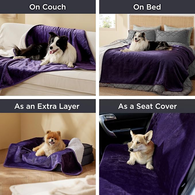 Bedsure Waterproof Blanket for Bed Soft Sherpa Fleece Throw,Twin 80"x60" | Plush Cozy Calming Reversible Dog Blankets for Large Senior Dogs,Warm Bed Couch Cover,Pet Furniture Protector,Eggplant - Image 6