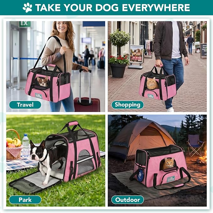 PetAmi Airline Approved Pet Carrier for Cats & Small Dogs, Small, Pink | Soft Sided TSA Travel Bag, Sherpa Bed, Breathable Mesh Ventilation, Collapsible Bowl, Fits Under Seat, Up to 18 lbs - Image 7