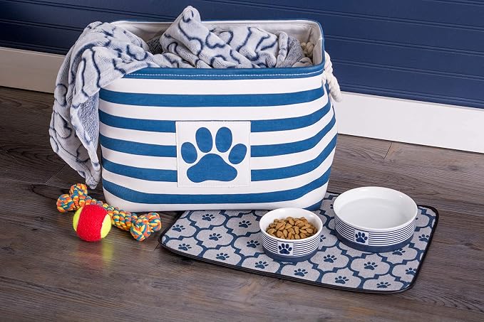 Bone Dry Pet Storage Collection Striped Paw Patch Bin, Large Rectangle, Navy - Image 5