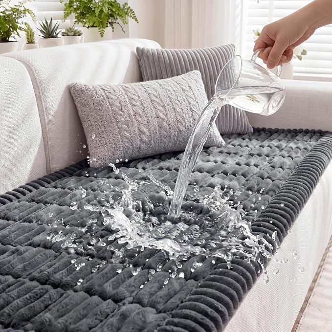 Fixwal Waterproof Flannel Dog Couch Cover, 27.6" x 88", Dark Grey | Integrated TPU Barrier, Non-Slip Backing, Machine Washable, Pet Friendly, Easy Clean Pet Hair, Soft Sofa Cushion Protector by Fixwal