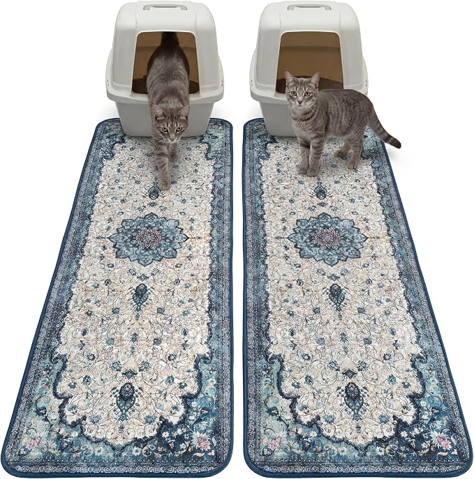 Hompet Cat Litter Mat 2 Pack, 20x60 Large Machine Washable Trapping Mats for Cats, Super Absorbent & Urine-Proof Cat Litter Box Mat for Floor, Waterproof & Non Slip Kitty Litter Rug by Hompet