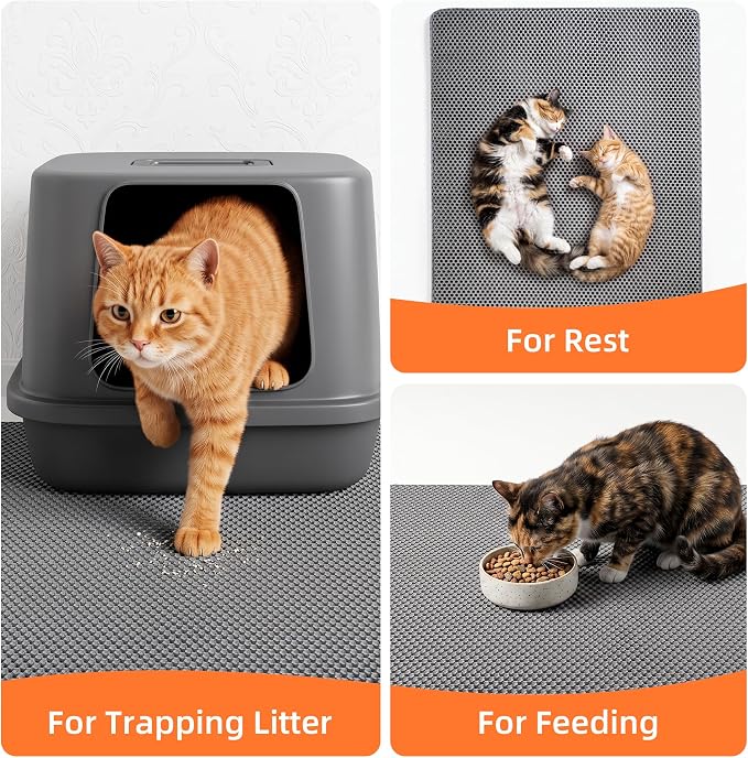 2Packs Cat Litter Mat 47"x36", XL Litter Mat for Litter Box Mat | Large Double Layer Honeycomb Cat Mat, Urine-Proof Soft kitty Cat Litter Trapping Mat, Easy Clean Rinse with Water Grey - Image 6