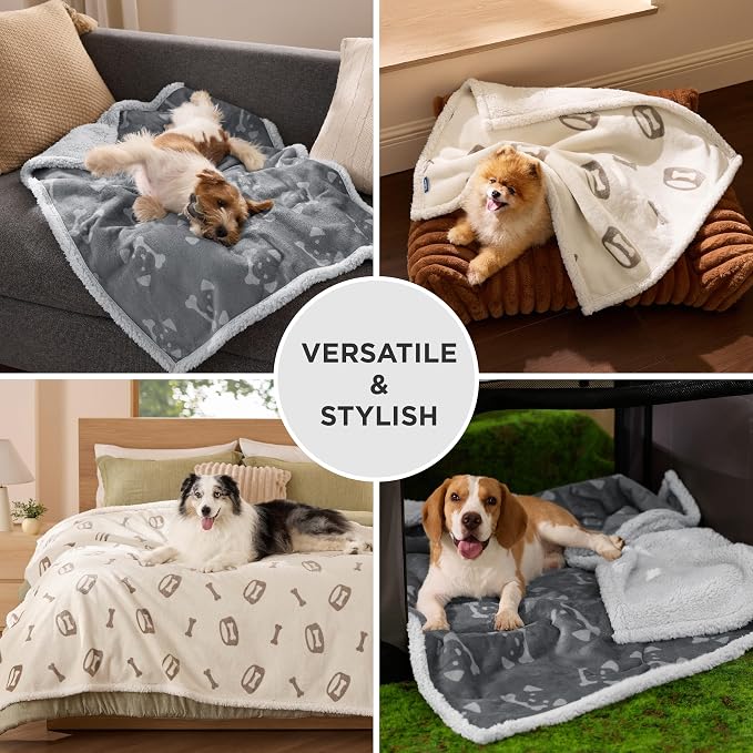 Bedsure Waterproof Blanket for Bed - Twin Size 60"x80", Anchor Gray | Soft Print Sherpa Fleece Pet Cat Dog Blankets for Large Dogs Couch Protection, Soft Plush Reversible Furniture Protector - Image 5