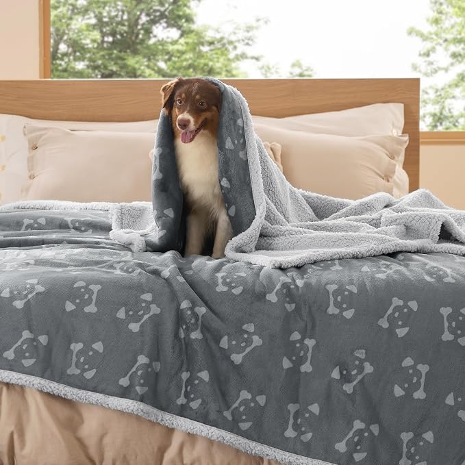 Bedsure Waterproof Blanket for Bed - Twin Size 60"x80", Anchor Gray | Soft Print Sherpa Fleece Pet Cat Dog Blankets for Large Dogs Couch Protection, Soft Plush Reversible Furniture Protector - Image 7
