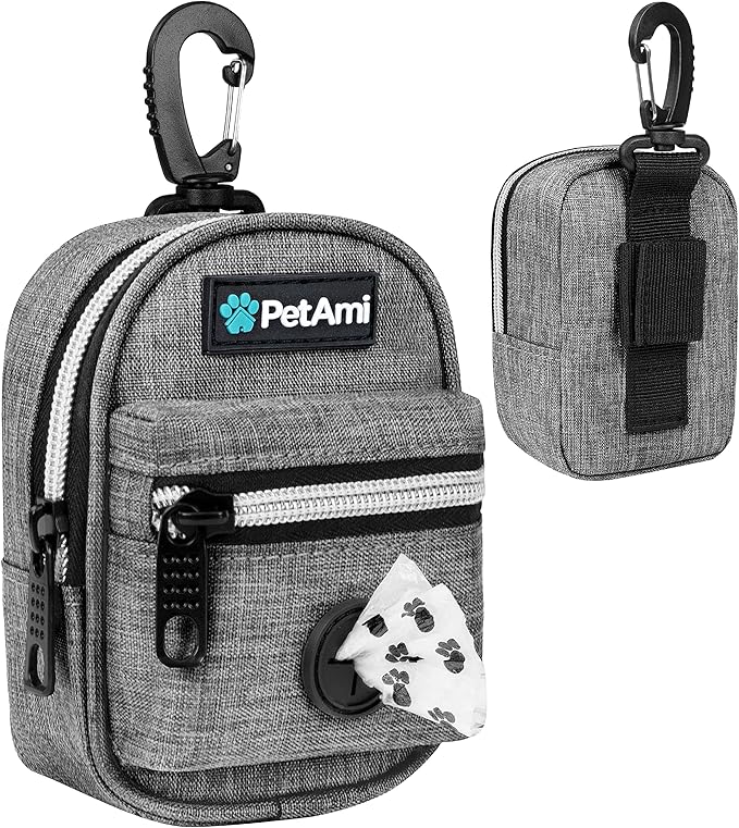PetAmi Dog Poop Bag Holder for Leash, Waste Bag Dispenser Pet Pouch, Grey | Doggy Puppy Walking Accessories Travel Camping, Dog Treat Pouch Supplies Must Have, Doggie Poo, Jogging, Walks by PetAmi