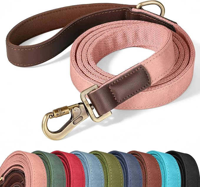 PU Leather Dog Leash for Large Dogs, 6ft Soft Padded Handle, Pink | Comfortable Grip for Daily Walking Training, Full Control, Metal D-ring, Tangle-Free 360° Swivel Clasp, Easy to Clean, 1 inch by Didog