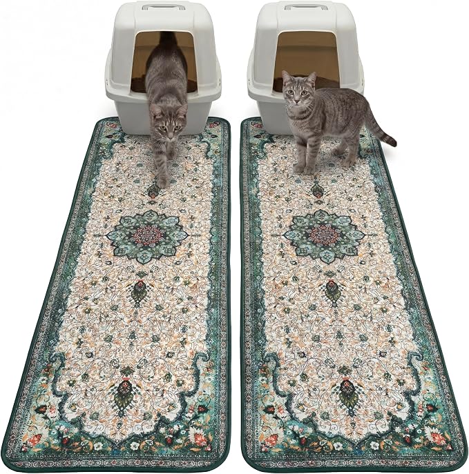Hompet Cat Litter Mat 2 Pack, 18x54 Large Machine Washable Trapping Mats for Cats, Super Absorbent & Urine-Proof Cat Litter Box Mat for Floor, Waterproof & Non Slip Kitty Litter Rug by Hompet