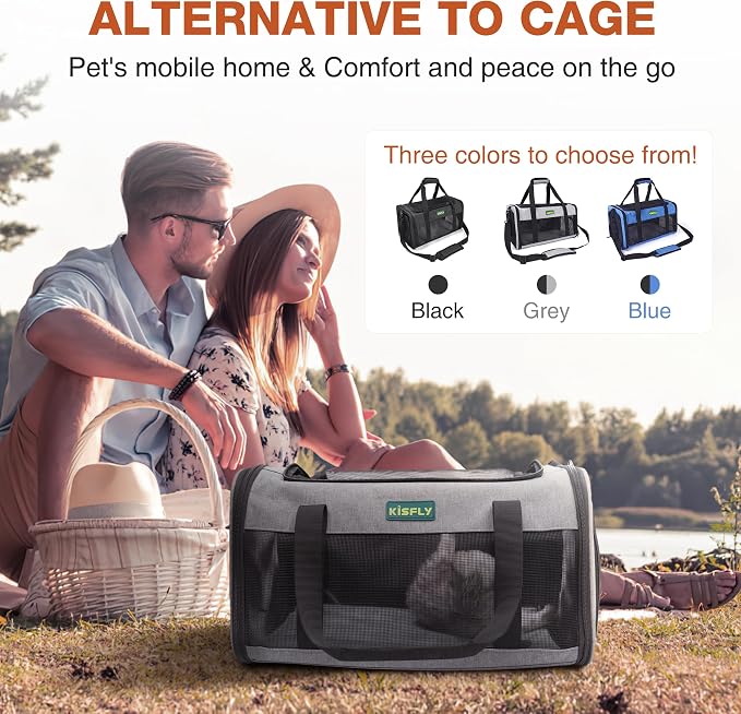 Foldable Cat Carrier 17"x11"x9.5", Soft-Sided Airline Travel Bag | Portable soft pet carrier with scratch-resistant mesh, easy top access and compact folding design for cats up to 12 lbs. - Image 6