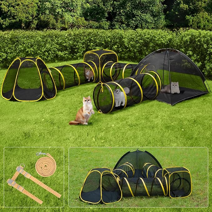 VIVOHOME 6-in-1 Outdoor Cat Enclosure with Playhouse, 2 Tents & 3 Tunnels | Portable Cat Playground with Leash and Mint Ball, Cat Tunnels with Tent Cube for Kitty Small Animals Camping Indoor Outdoor by VIVOHOME