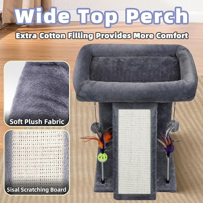 TWDEPART Cat Tree Tower with Cat Scratching Post for Indoor Cats, Activity Centre Climbing Tree with Scratching Board and Playful Toy Balls, Grey - Image 5