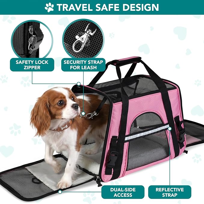 PetAmi Airline Approved Pet Carrier for Cats & Small Dogs, Small, Pink | Soft Sided TSA Travel Bag, Sherpa Bed, Breathable Mesh Ventilation, Collapsible Bowl, Fits Under Seat, Up to 18 lbs - Image 4