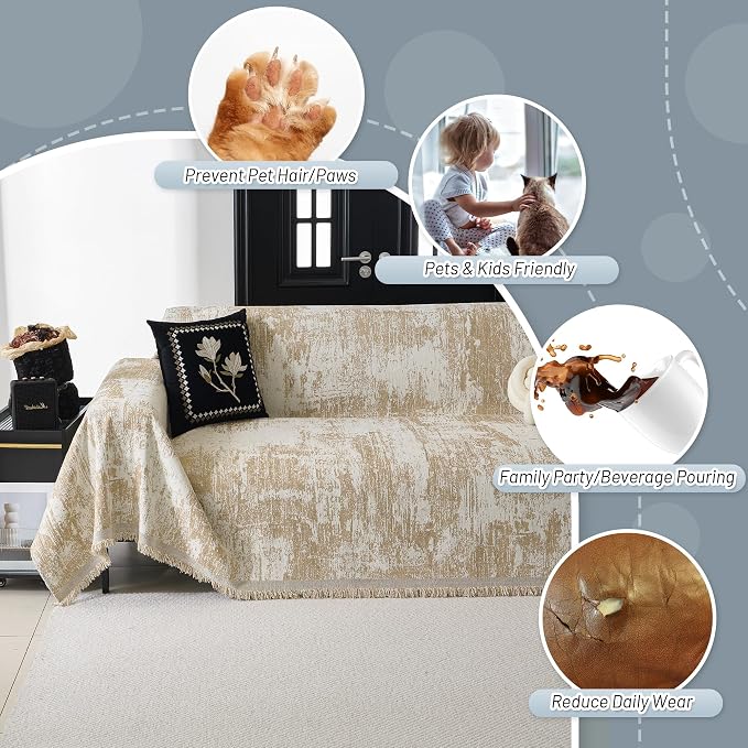 MYSKY HOME Couch Cover for Dogs Washable Couch Sofa Protector for Loveseat Sofa with Cats Pets Friendly Chenille Khaki Abstract Geometric Sofa Covers Soft Durable Farmhouse Sofa Slipcovers, 71" X102" - Image 3