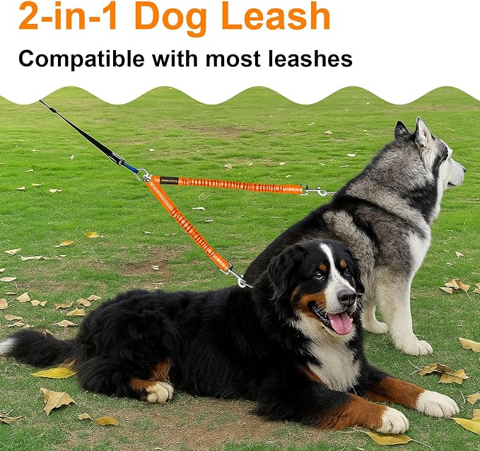 MingXpet 2 Dog Leash, Dog Leash for 2 Dogs, 360° Swivel No Tangle Double Walking Training Leashes for Large Dogs that Pull, Comfortable Shock Absorbing Reflective Bungee, Orange - Image 7
