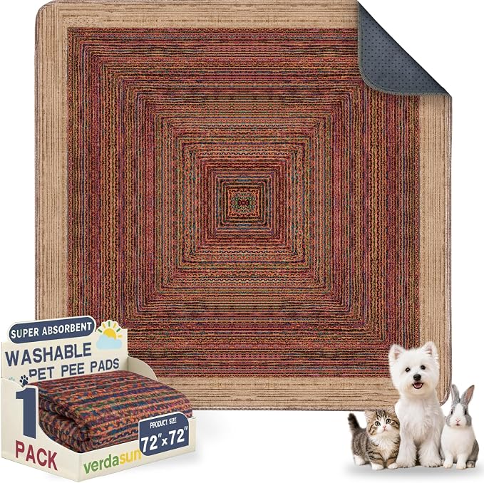 Washable Pee Pads for Dogs, Reusable Puppy Potty Training Pads, Ultra-Absorbent Thick Waterproof Leak-Proof Non-Slip Pads & Mat for Crate, Playpen, Floor, Whelping & Housebreaking , 1 Pack 72"x72" by Verdasun