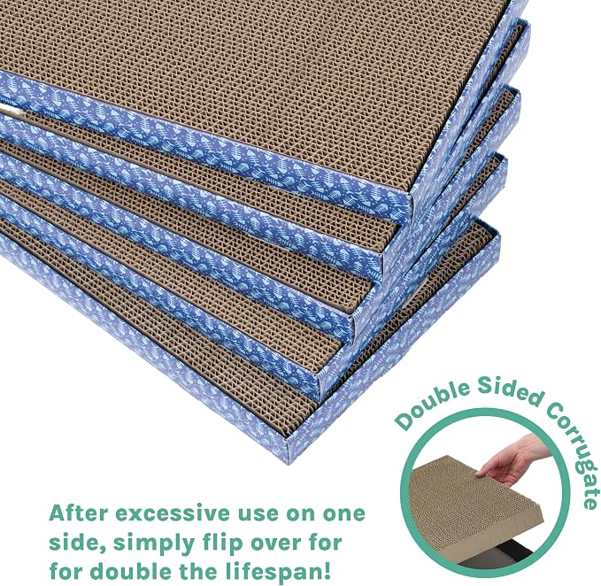 Kitty City 5-Pack XL Double Sided Corrugate Cat Scratcher Pads with Catnip - X-Large Horizontal Cat Scratcher Mats, Reversible Corrugate Nail File Scratchers - Fish Bone Design, 18” x 10” Each - Image 6
