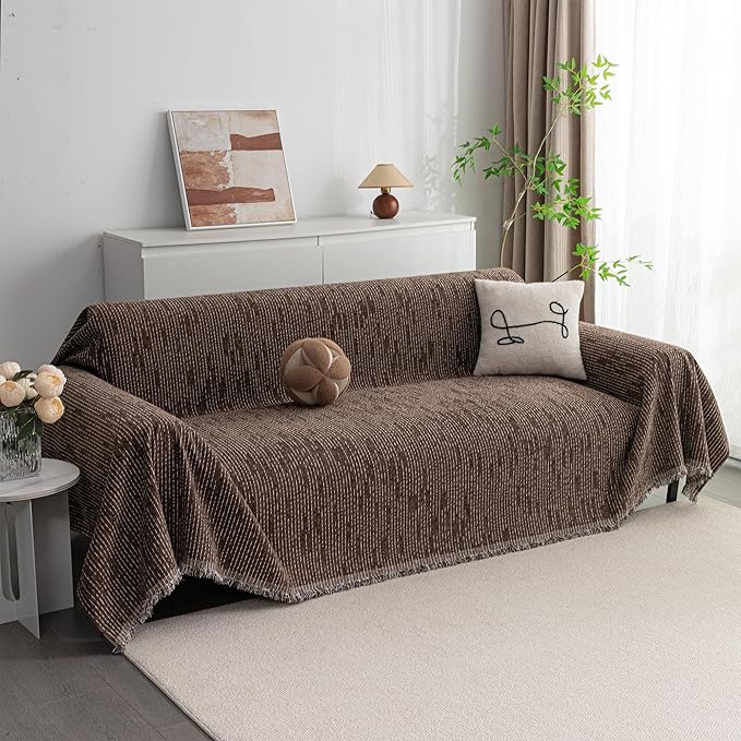 MYSKY HOME Couch Covers for 3 Cushion Couch Sofa, Sectional Couch Cover L Shape Chenille Couch Cushion Covers for Pets, Furniture Protector Cover for Dogs, Kids, 91"X150", Deep Chocolate by MYSKYHOME