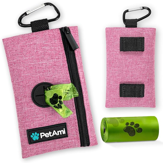 PetAmi Dog Poop Bag Holder for Leash, Pet Waste Bag Dispenser, Pink | Soft Dog Poop Bag Holder Clips to Leash, Harness, Belt Storage for Treat Key, Pet Bag Dispenser, Doggy, Doggie - Image 8
